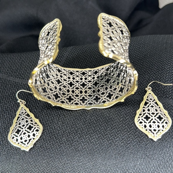 Kendra Scott Candice Gold Cuff Bracelet & Addie Gold Drop earrings. - Picture 4 of 7